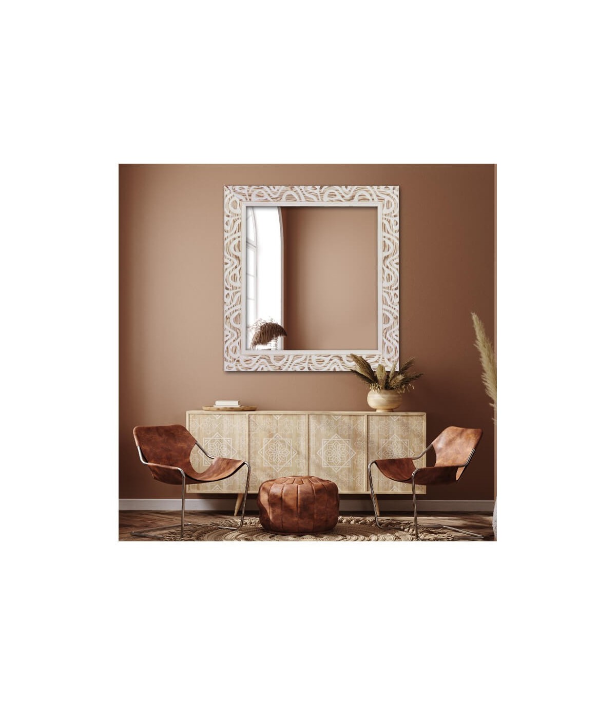 Espejo de pared de diseño cuadrado moderno en madera blanca
