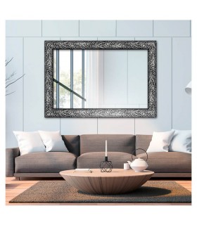 Espejo marco negro relieve metalizado