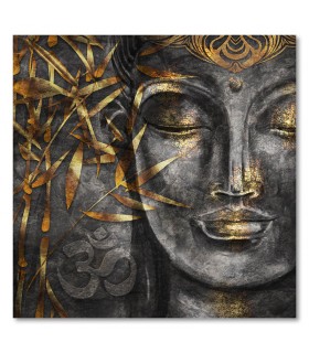 Cuadro decorativo impreso Buda flores doradas gris-Decorate