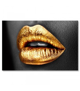 Cuadro maquillaje negro con labios dorados