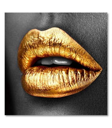 Cuadro maquillaje negro con labios dorados
