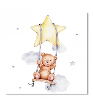 Cuadro infantil osito estrella columpio