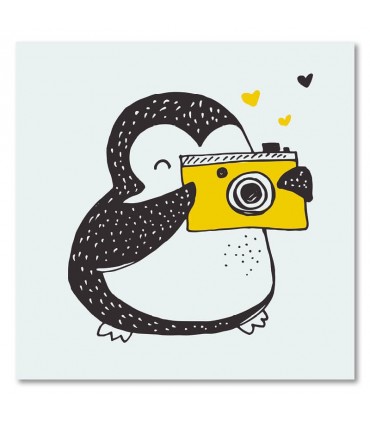 Cuadro infantil pingüino cámara