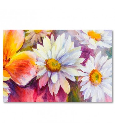 Cuadro margaritas blancas y flores naranja