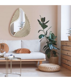 Espejo forma gota beige dorado moderno