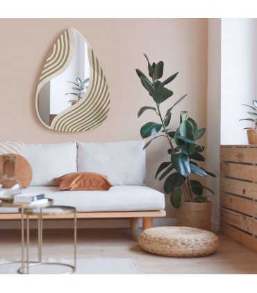 Espejo forma gota beige dorado moderno