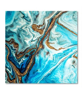 Cuadro azul con vetas doradas y diseño abstracto fluido