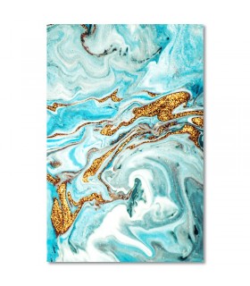 Cuadro azul con vetas doradas y diseño abstracto fluido