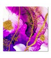 Lienzo abstracto en tonos violetas y dorados con diseño moderno