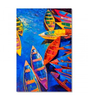 Cuadro de barcas vistas desde arriba con colores vivos