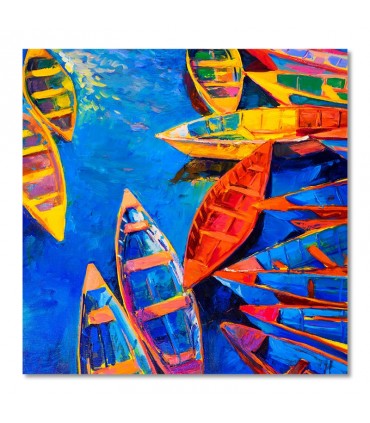 Cuadro de barcas vistas desde arriba con colores vivos