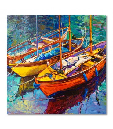 Cuadro decorativo barcas amarradas sobre agua