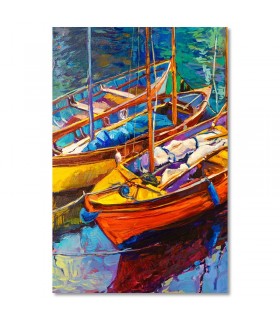 Cuadro decorativo barcas amarradas sobre agua