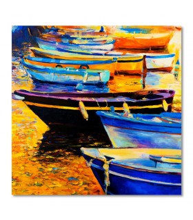 Cuadro decorativo barcas amarradas al atardecer