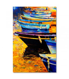 Cuadro decorativo barcas amarradas al atardecer