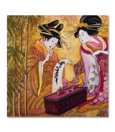 Cuadro geishas escribiendo sobre seda