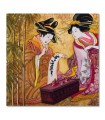 Lienzo geishas escribiendo sobre seda