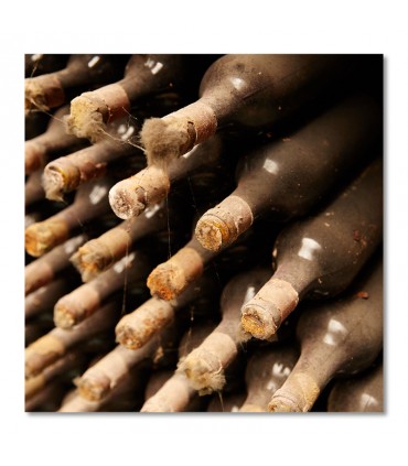 Cuadro botellas de vino envejecido en bodega antigua