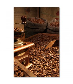Cuadro almacén de café artesanal con ambiente rústico