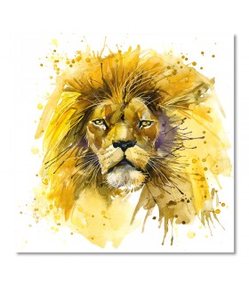 Cuadro león acuarela en tonos amarillos