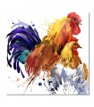Lienzo gallo y gallina en acuarela artistica vibrante