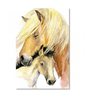 Cuadro yegua con potro en acuarela