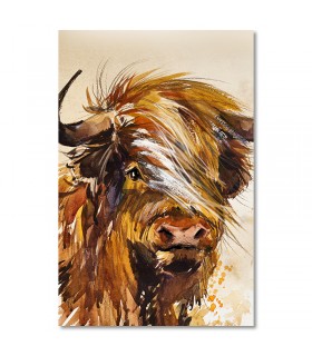 Cuadro animal rústico con cuernos en acuarela