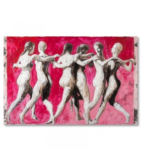 Cuadro grupo de mujeres sobre fondo rosa