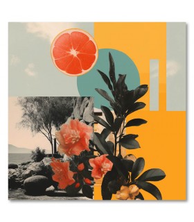 Cuadro collage floral fondo tropical y citrico