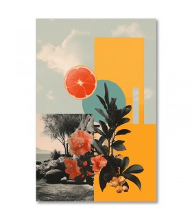 Cuadro collage floral fondo tropical y citrico