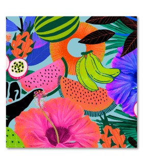 Cuadro frutas exóticas y flores tropicales