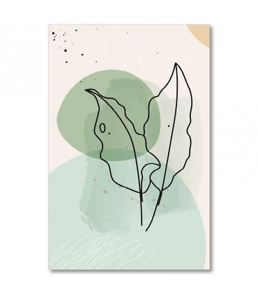 Cuadro hoja en línea sobre fondo verde abstracto