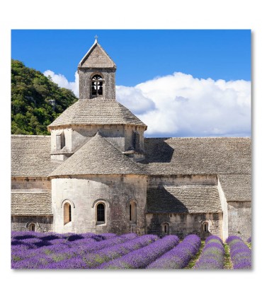 Cuadro campo de lavanda con monasterio de piedra