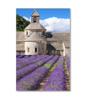 Cuadro campo de lavanda con monasterio de piedra