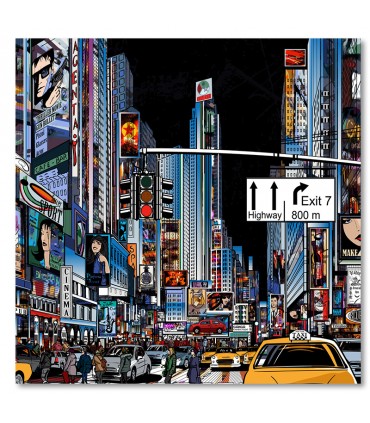 Cuadro nocturno con luces de ciudad y trafico