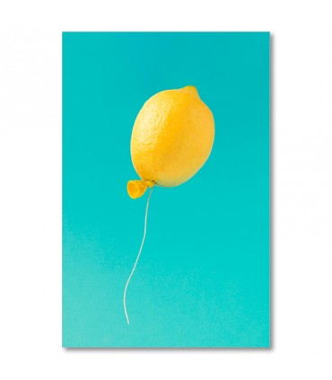 Cuadro limón globo sobre fondo turquesa