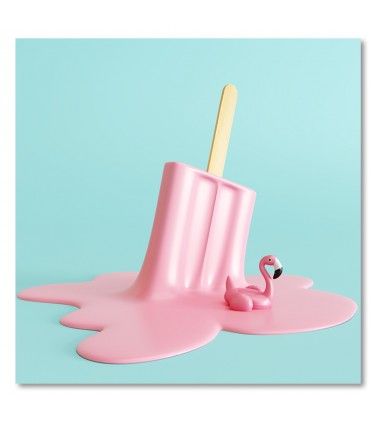 Cuadro polo derretido con flamenco rosa