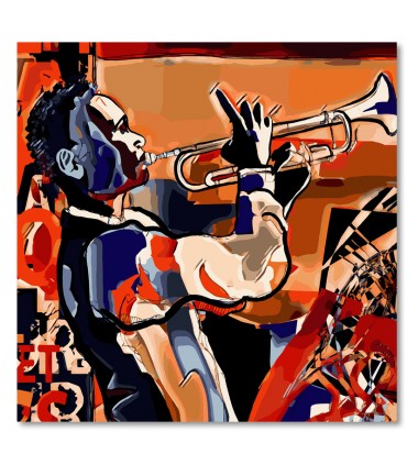 Cuadro trompetista en tonos vivos y expresivos