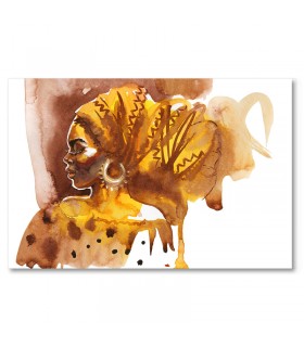 Cuadro mujer africana con turbante ocre en acuarela