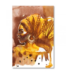 Cuadro mujer africana con turbante ocre en acuarela