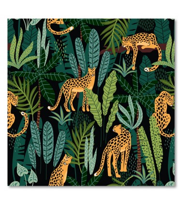 Cuadro estampado de leopardos en selva tropical oscura