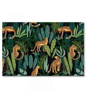 Cuadro estampado de leopardos en selva tropical oscura