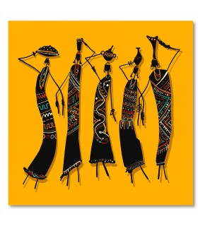 Cuadro figuras tribales sobre fondo amarillo