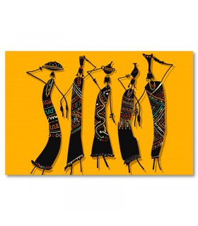 Cuadro figuras tribales sobre fondo amarillo