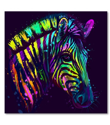 Cuadro cebra color fluorescente fondo morado