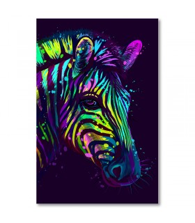 Cuadro cebra color fluorescente fondo morado