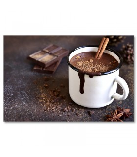 Cuadro taza de chocolate caliente con canela y especias