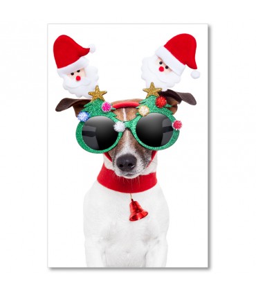 Cuadro perro navideño con gafas divertidas