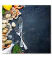Cuadro mariscos y cubiertos