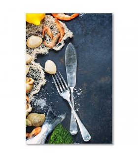 Cuadro mariscos y cubiertos